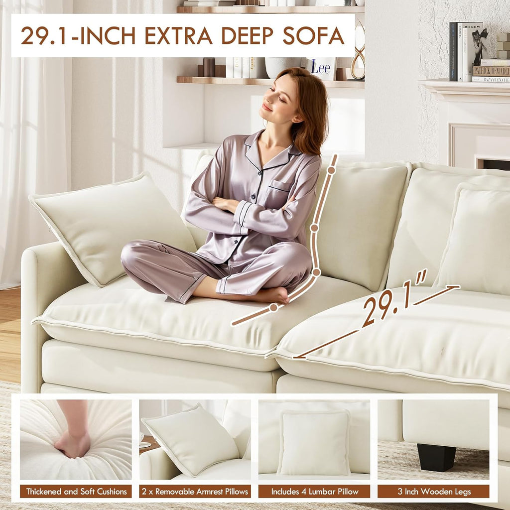 WorthFurni 146” Oversized Modular Sectional Sofa, U Shaped Cloud Couch Set, 4-Seater Comfy Chenille Couches with 2 Movable Ottomans, DIY Combination for Living Room （Beige）
