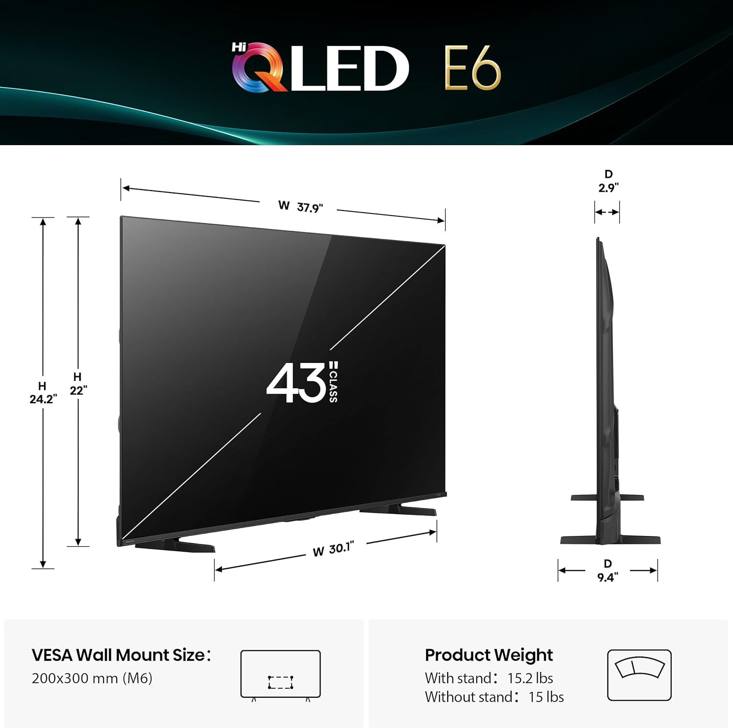 Hisense 43" E6 Cinema Series Hi-QLED 4K UHD Smart Fire TV (43E6QF, 2025 Model) - AI Light Sensor, Dolby Vision · Atmos, Voice Remote with Alexa, Motion Rate 120, HDR 10+ Adaptive, Game Mode Plus