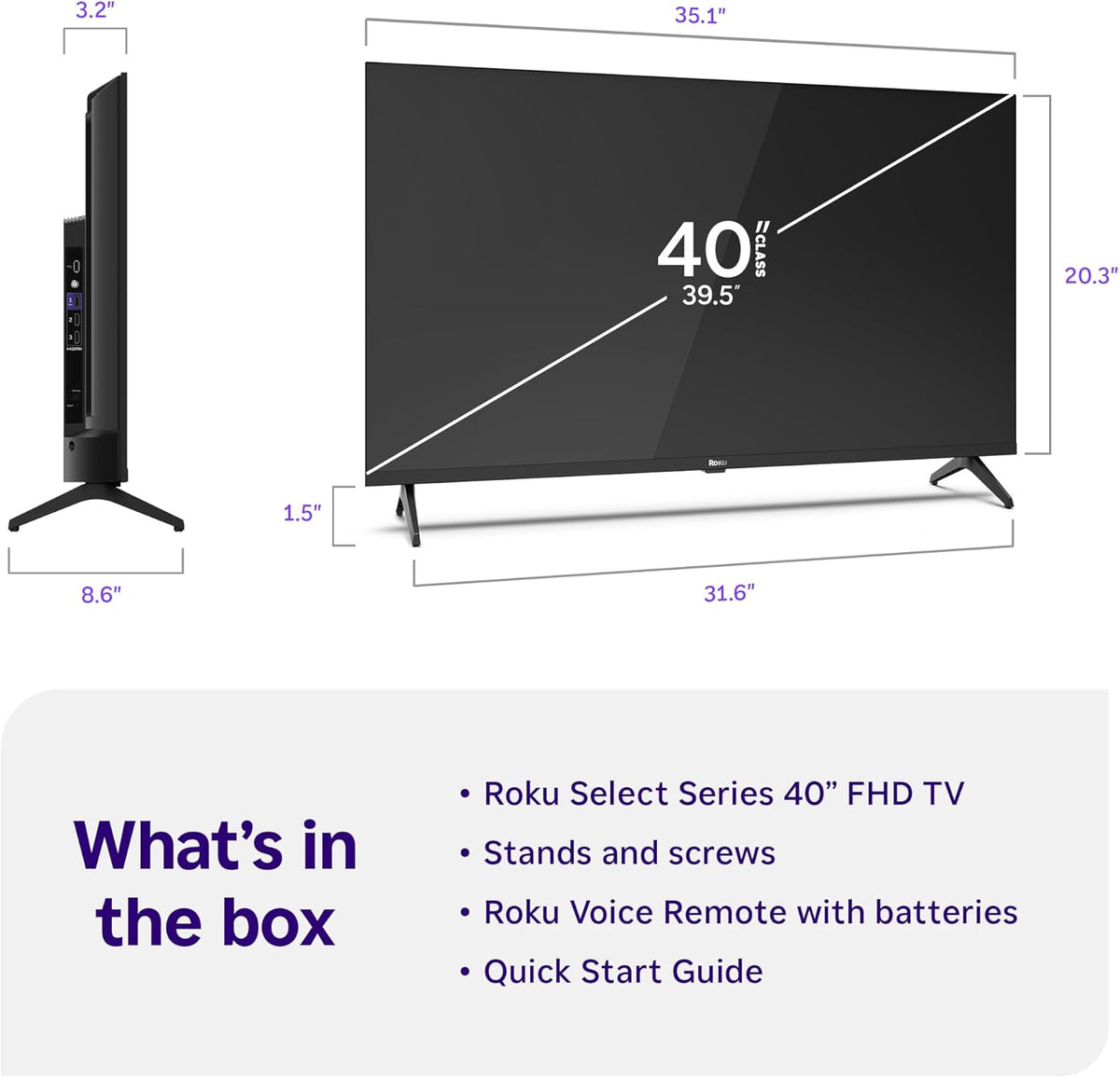 Roku Smart TV – 40-Inch Select Series, 1080p Full HD TV – Roku TV with Voice Remote – Flat Screen LED Television with Wi-Fi for Streaming Live Local News, Sports, Family Entertainment