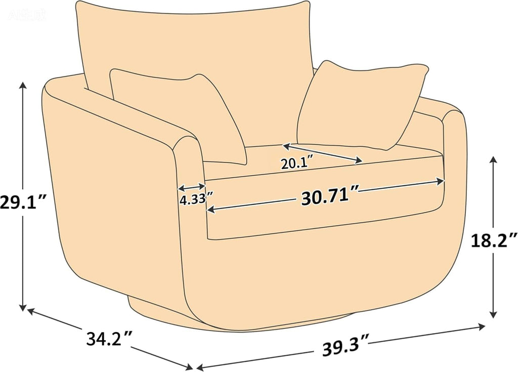 360° Swivel Accent Armchair, 39.3" Oversized, Sherpa Boucle Fabric Sofa Chair with Removable Back & Arm Pillows, Swivel Chair with Cozy Soft Padded (1, Camel)
