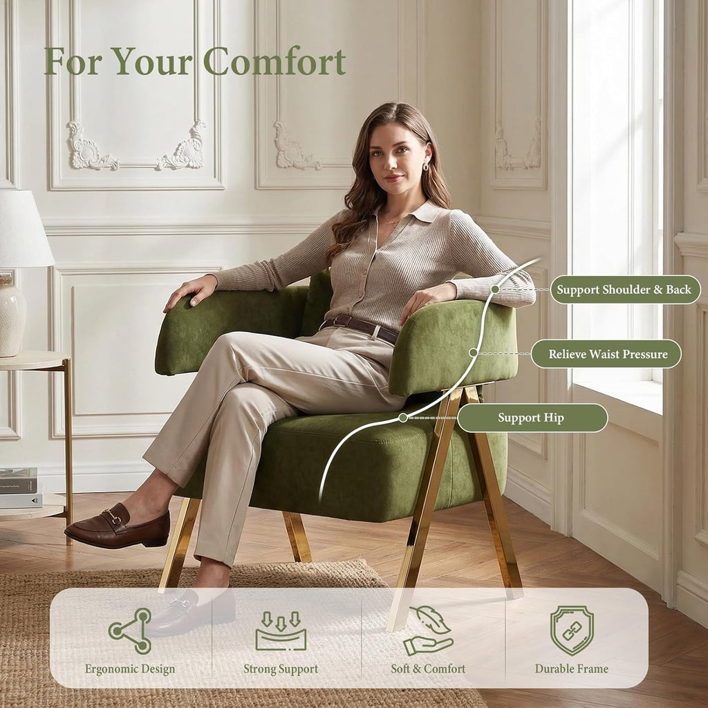 STHOUYN Modern Green Accent Chairs Set of 2, Velvet Barrel Accent Chair for Living Room Bedroom, Comfy Reading Armchairs (2, Green)