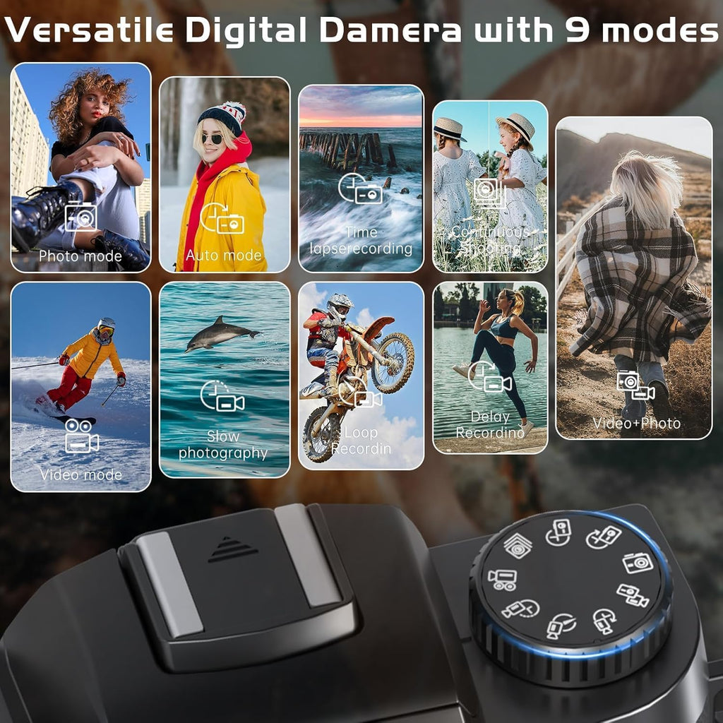 8K Digital Camera for Photography, WiFi & 4" Touch Screen Vlogging Camera for YouTube with Dual-Lens, 64MP Vlog Cameras 16X Digital Zoom with 32GB TF Card, 3000mAh Battery, Lens Hood, Black