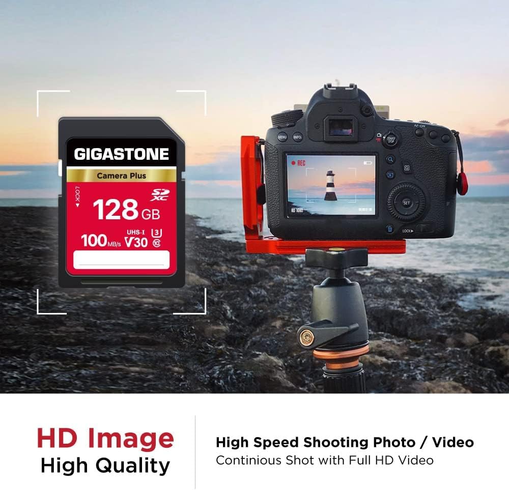 GIGASTONE 128GB SD Card 2-Pack, Camera Plus, UHS-I U3 Class 10 SDXC Memory Card Full HD Video for Canon Digital Camera, Full-Sized SD Card, with 2 mini case