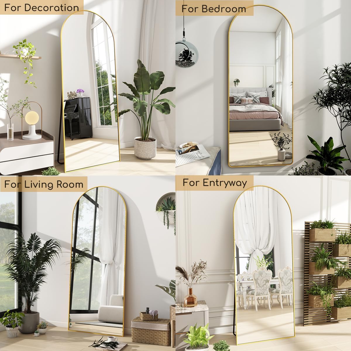 Prywot Arched Full Length Mirror, 70"x26" Free Standing Floor Mirror, Modern Full Body Mirrors with Stand, Wall Mirrors with Aluminum Alloy Frame for Bedroom,Living Room, Gold