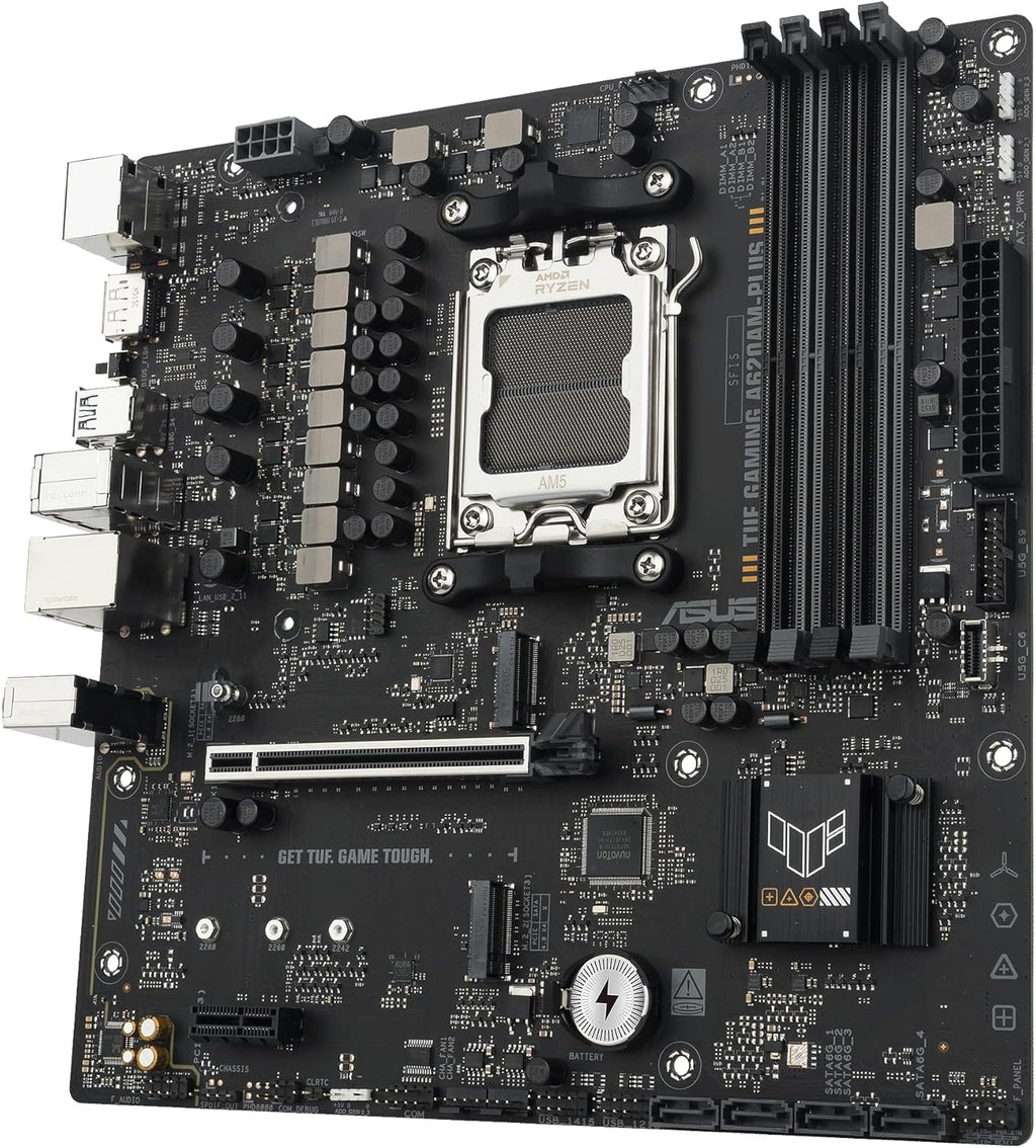 TUF Gaming A620AM-PLUS WiFi AMD A620A mATX Motherboard, 8+2+1 Power Stages, DDR5, PCIe 4.0, Dual M.2 Slots, WiFi 6, 2.5Gb Ethernet, Dual DisplayPort, HDMI, Rear USB-A 10Gbps, Front USB-C 10Gbps