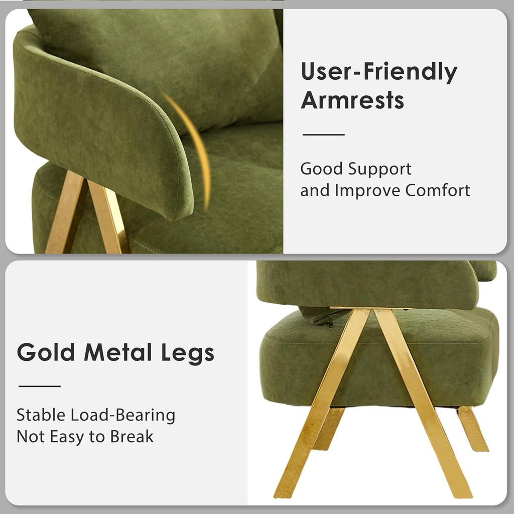 STHOUYN Modern Green Accent Chairs Set of 2, Velvet Barrel Accent Chair for Living Room Bedroom, Comfy Reading Armchairs (2, Green)