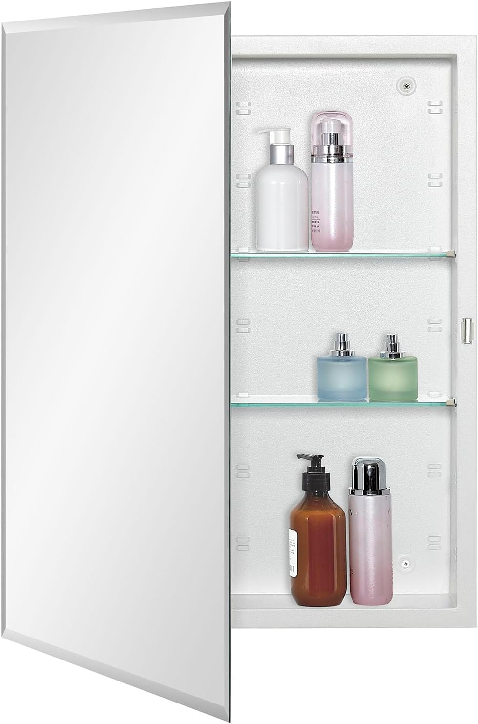 IDYLLOR Bathroom Medicine Cabinet with Beveled Edge Mirrored Door 20 x 26 inch, Recessed or Surface Mount, with Adjustable Glass Shelves