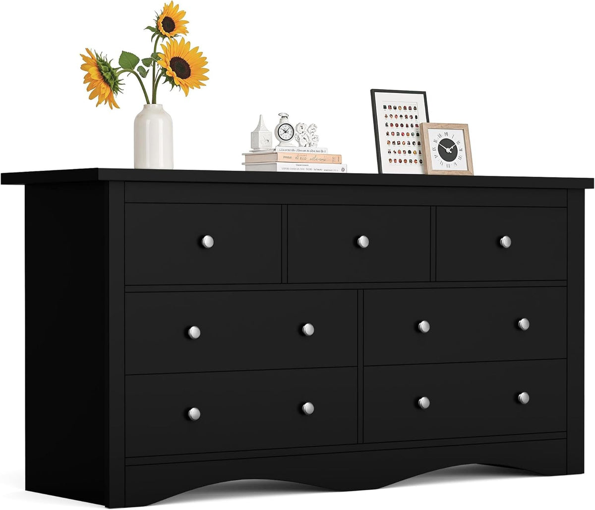 Furmax Dresser for Bedroom, 7 Wood Dresser, Chest of Drawers, for TV up to 65 inch, TV Stand Storage Chest of Drawers for Hallway Entryway (Black)