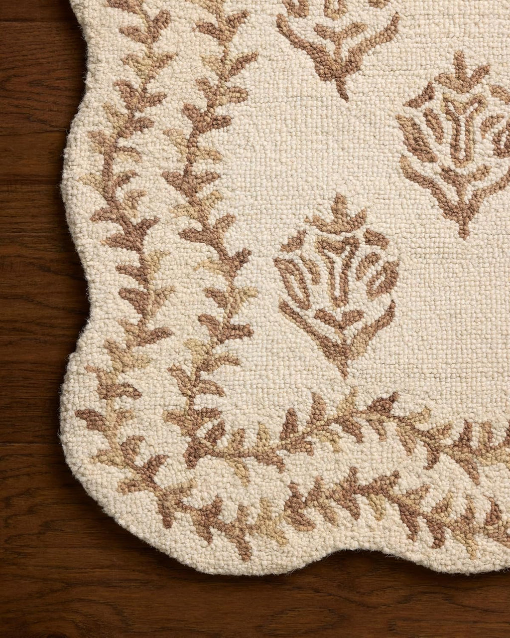 Loloi Rifle Paper Co. Lisette Collection LST-01 Ivory/Natural 7'-9" x 9'-9" Area Rug Wool, Natural, Scallop, Wavy, Floral, Textured, Living Room, Bedroom, Dining, Carpet