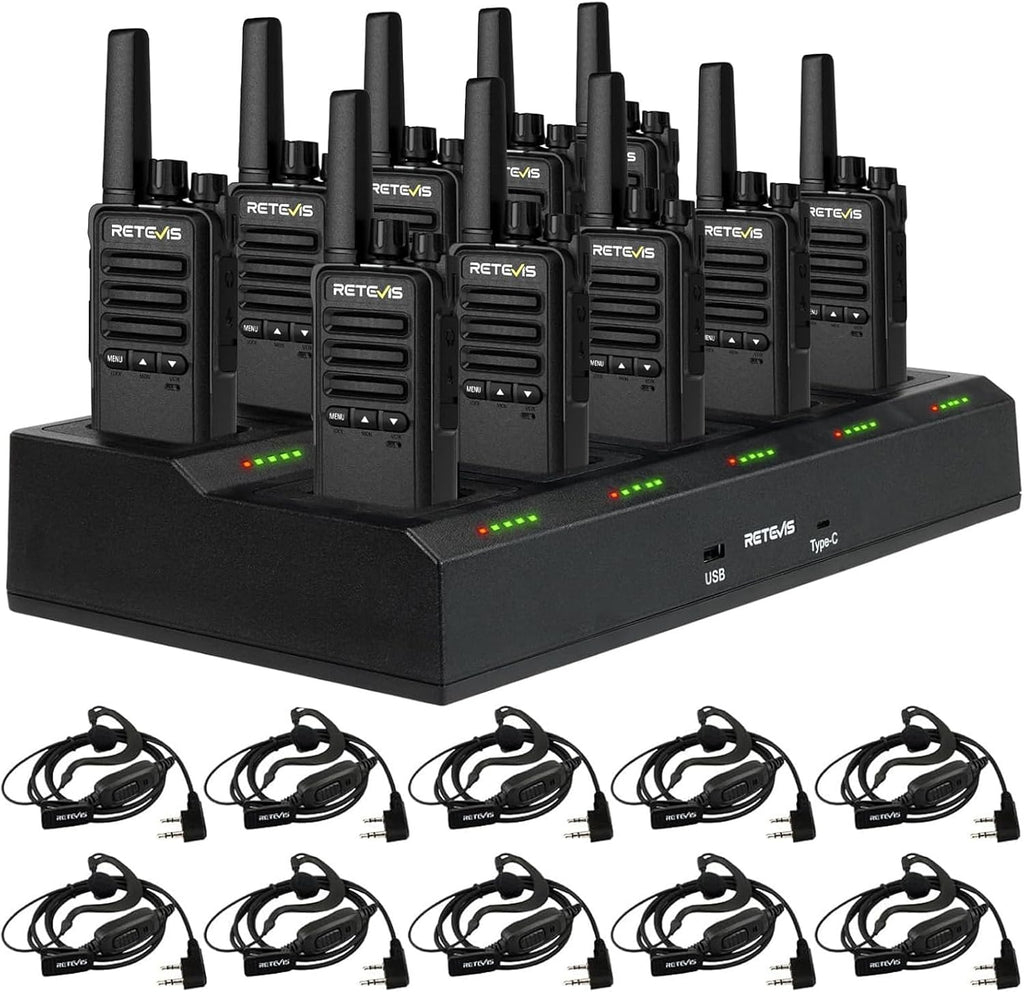 Retevis RT68B Walkie Talkies for Adults Long Range, Push Button, 10 Multi Way Charger & Earpieces, Easier Securer Charging, Rugged Rechargeable Two Way Radios for School Industry Warehouse(10 Pack)