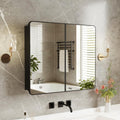 Medicine Cabinet Mirror 30x36 Inch, Double-Sided Bathroom Mirror Cabinet with Adjustable Glass Shelves, 2-Compartment Bathroom Mirror with Storage Recessed or Wall Mount