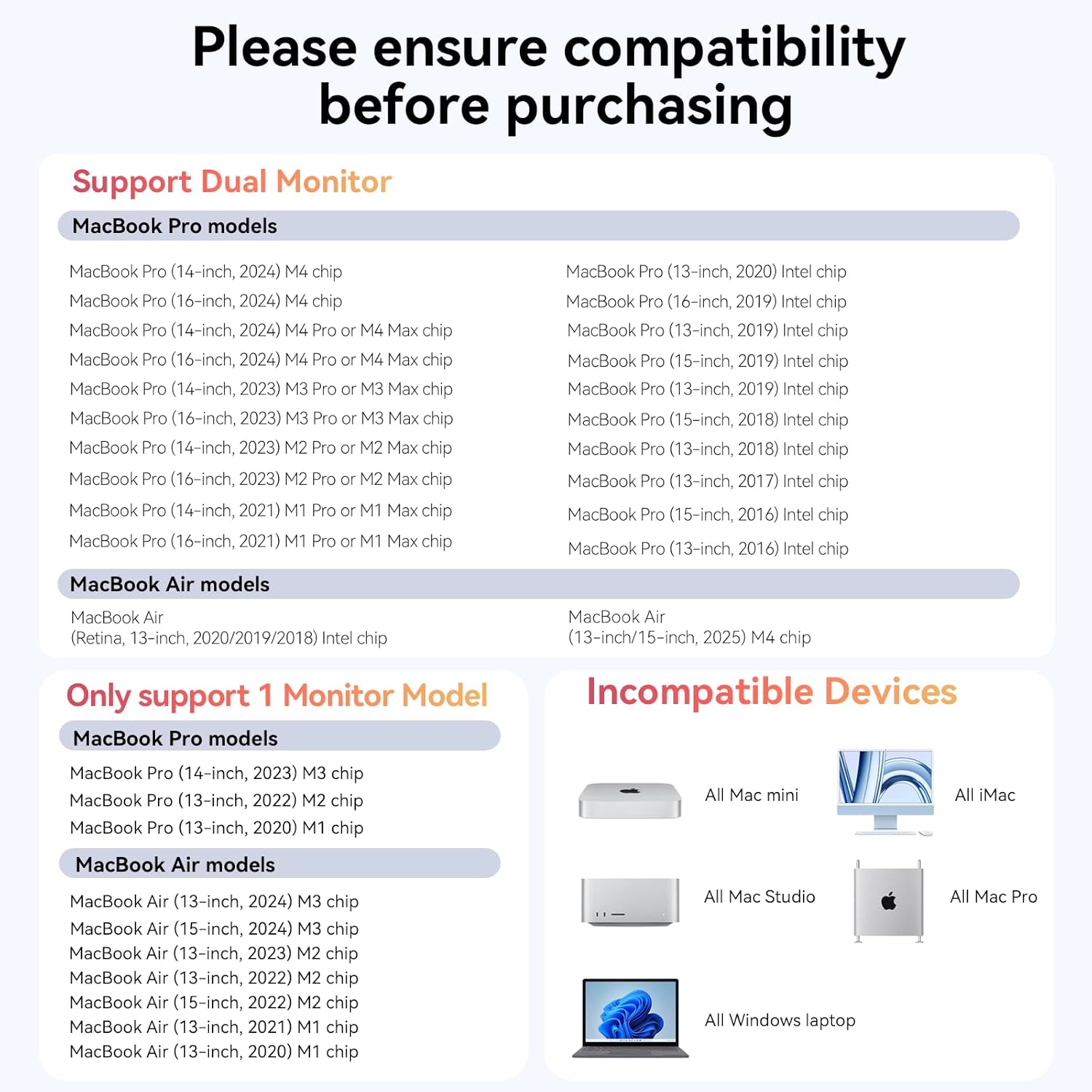 MacBook Pro Docking Station Dual Monitor with 2 4k HDMI Display,15 in 2 USB C Docking Station for MacBook with 2 HDMI, VGA, PD3.0, 7 USB Ports, RJ45 Ethernet & 3.5mm Audio (No Power Adapter)