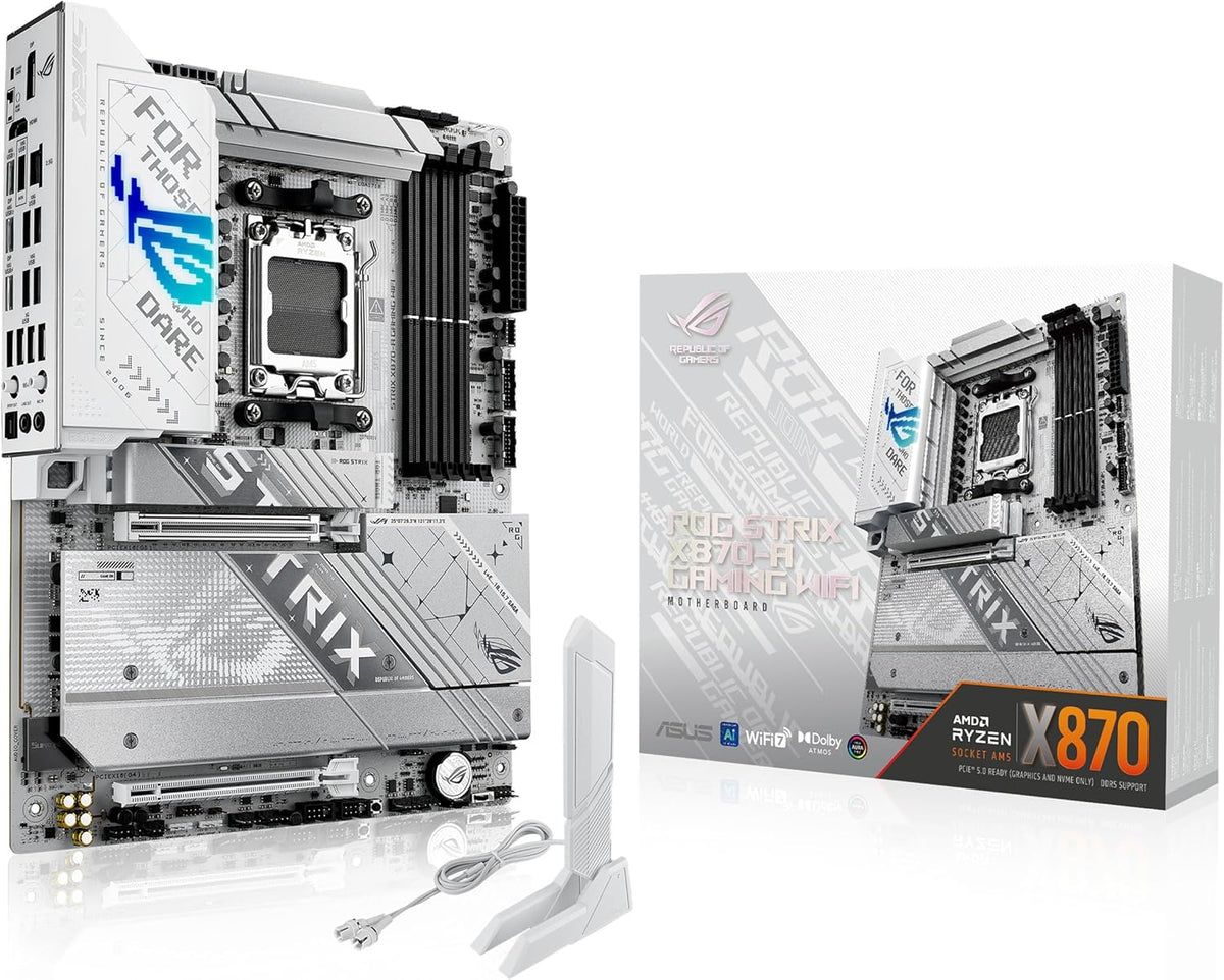 ASUS ROG Strix X870-A Gaming WiFi AMD Motherboard, 16+2 Power Supply Stage, DDR5 Slot, Four M.2 Slots, PCIe 5.0, Next Generation GPU, WiFi 7, USB 20Gbps with PD 3.0 up to 30W, Aura Sync