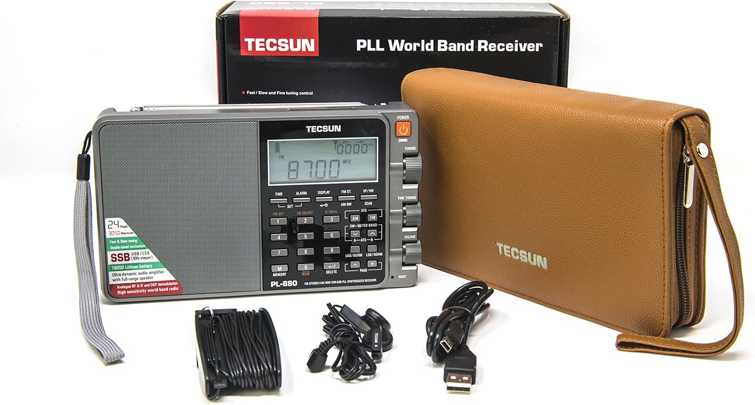Tecsun PL880 Portable Digital PLL Dual Conversion AM/FM, Longwave & Shortwave Radio with SSB (Single Side Band) Reception, Color Silver