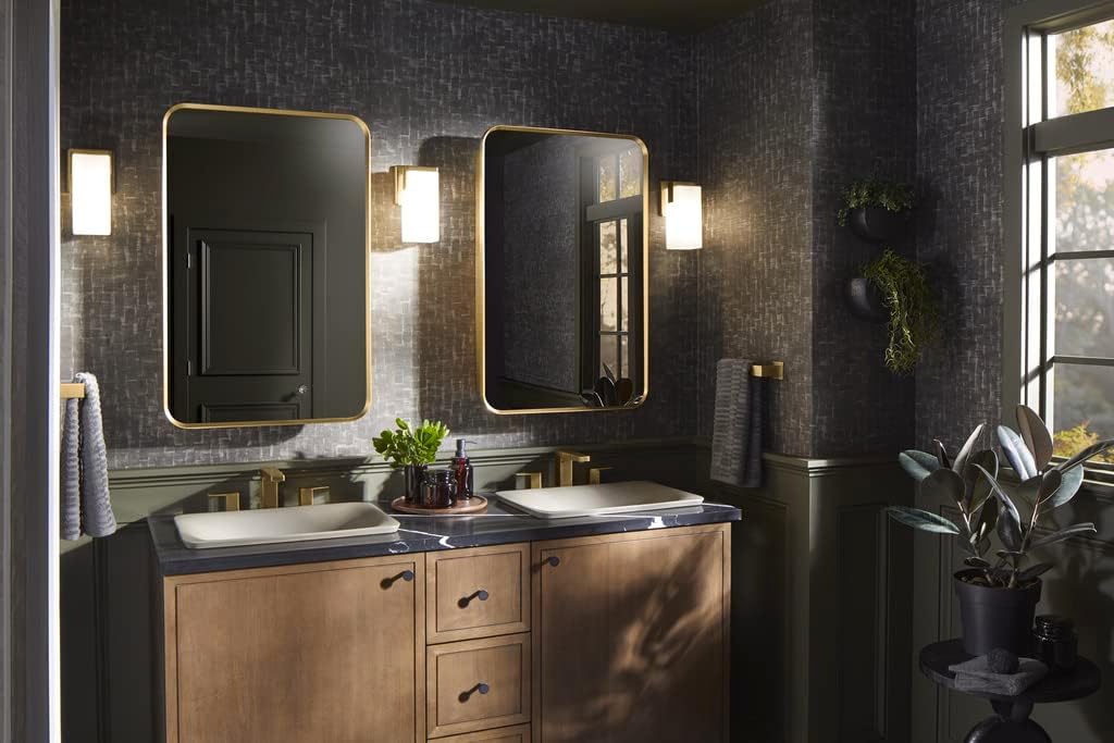 Kohler 35569-BGL Verdera® Framed Bathroom Medicine Cabinet with Mirror, Rectangle Design, Adjustable Shelves, Bathroom Storage, 15 in. W x 30 in. H, Moderne Brushed Gold
