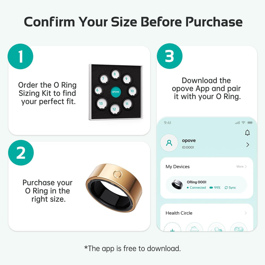 opove O Ring Smart Ring, Fitness Trackers Rings with Sleep/Stress/Heart Rate/Women's Health Monitoring, Comfortable Wearing, Up to 7 Days Using, Fitness Ring for Android & iOS, Rose Gold-Size7