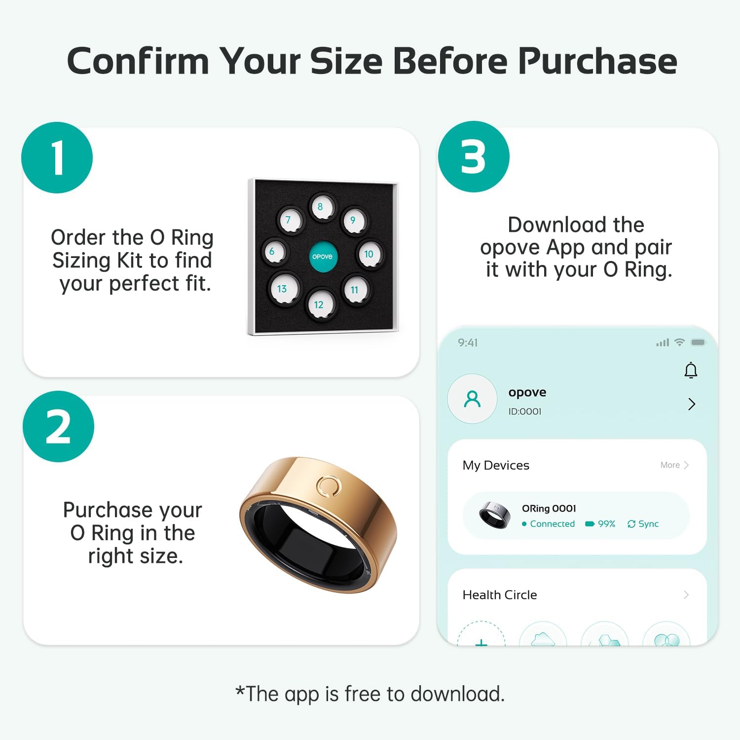opove O Ring Smart Ring, Fitness Trackers Rings with Sleep/Stress/Heart Rate/Women's Health Monitoring, Comfortable Wearing, Up to 7 Days Using, Fitness Ring for Android & iOS, Rose Gold-Size7