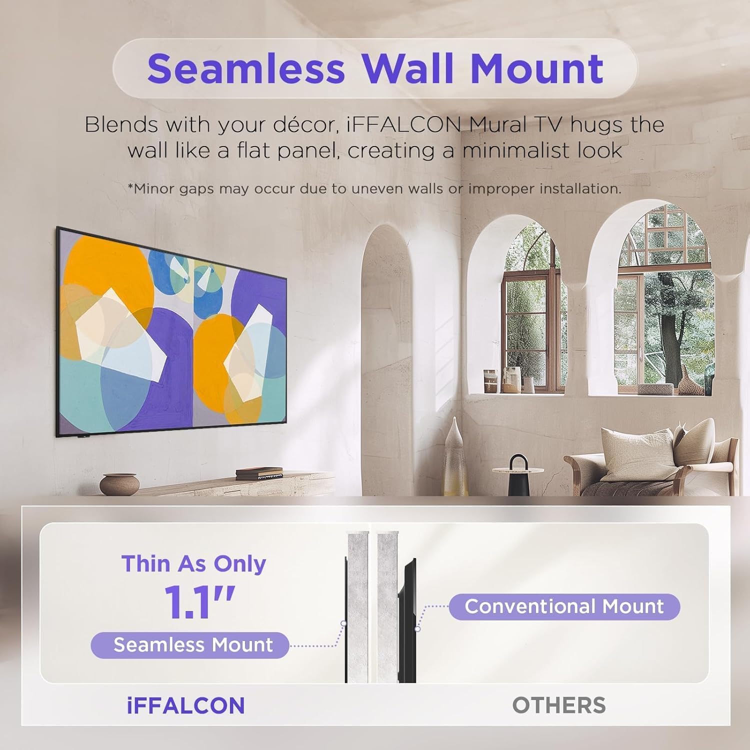 iFFALCON 55-Inch Class QLED 4K F75 Smart TV, Ultra-Slim 1.1'' Floating Picture Frame TV, Seamless Wall-Mount Installation | Dolby Vision IQ, 144Hz, Google TV, Alexa | Works w/Legacy Devices