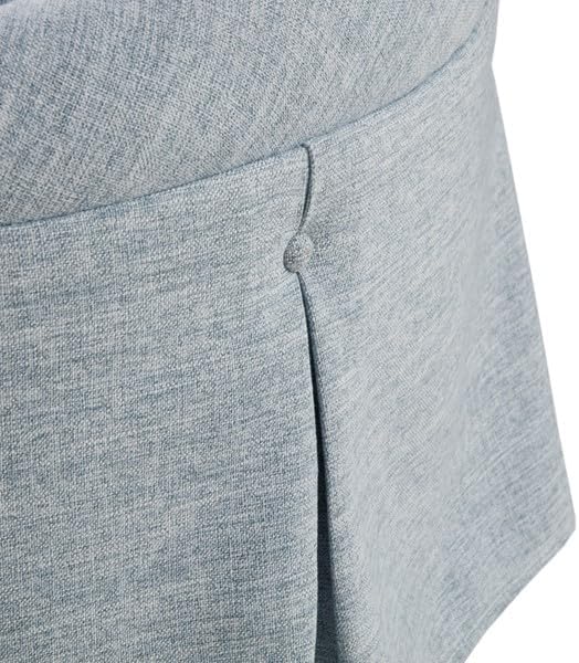 Martha Stewart Cocktail Ottoman for Living Room Fully Upholstered, Button Tufted Round Ottoman Footrest, Pleated Skirt, Extra Seating Bedroom Ottoman Furniture Decor, Terry, 32" W, Light Blue