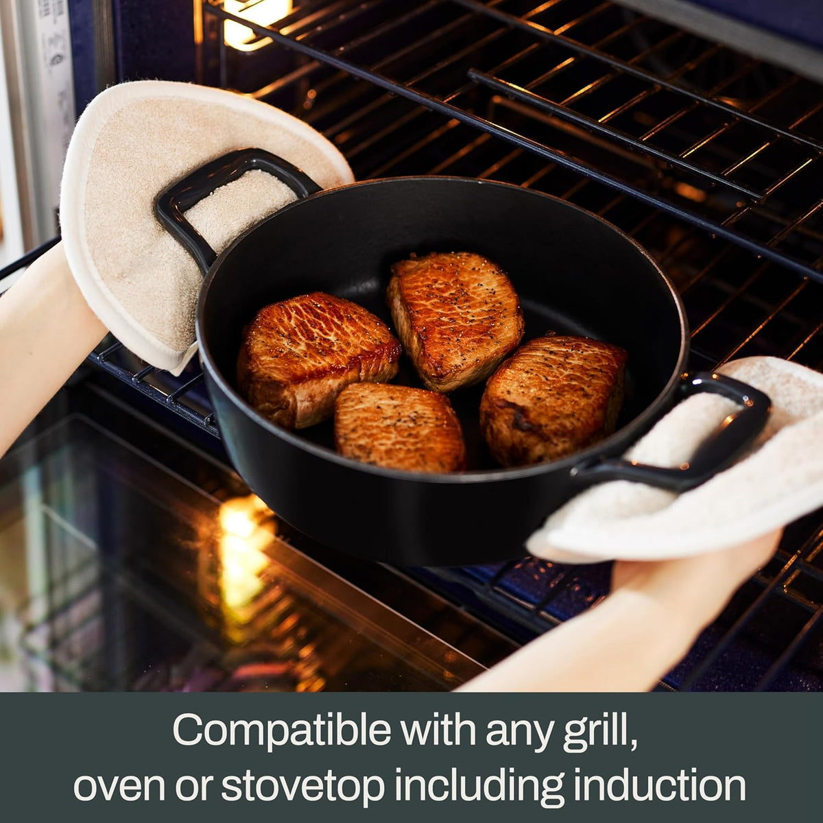 All-Clad Cast Iron Stockpot, 6 Qt Enameled Cast Iron Dutch Oven with Lid, Grill, Oven Safe up to 650F, Pot Compatible with All Stovetops (Gas, Electric & Induction), Easy-Clean, Cookware, Black