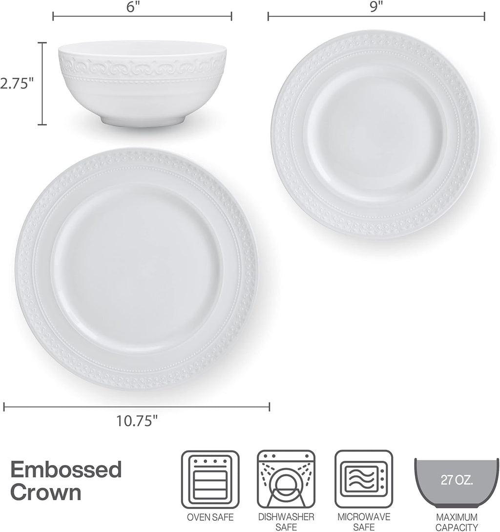 Mikasa Crown White Chip Resistant 18 Piece Dinnerware Set, Service for 6