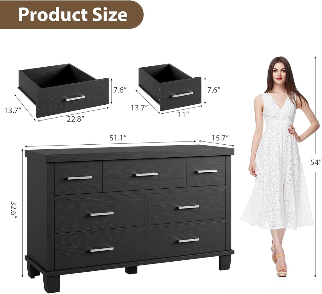 IDEALHOUSE Dresser for Bedroom with 7 Drawers, Storage Chest of Drawers with Metal Handle, Wooden Dresser Organizer for Living Room,Closet,Entryway,Nursery