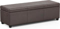 SIMPLIHOME Avalon Extra Large Storage Ottoman Bench - 54 inch Wide Upholstered Vegan Leather Rectangular Lift-Top Ottoman in Distressed Brown, Contemporary Bench for Living Room with Hidden Storage