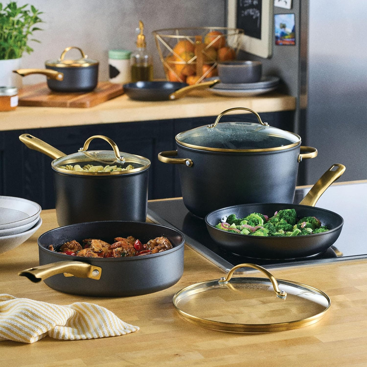 Farberware Forged Induction Ceramic Nonstick Cookware Set, 12-Piece, Black Pots & Pans
