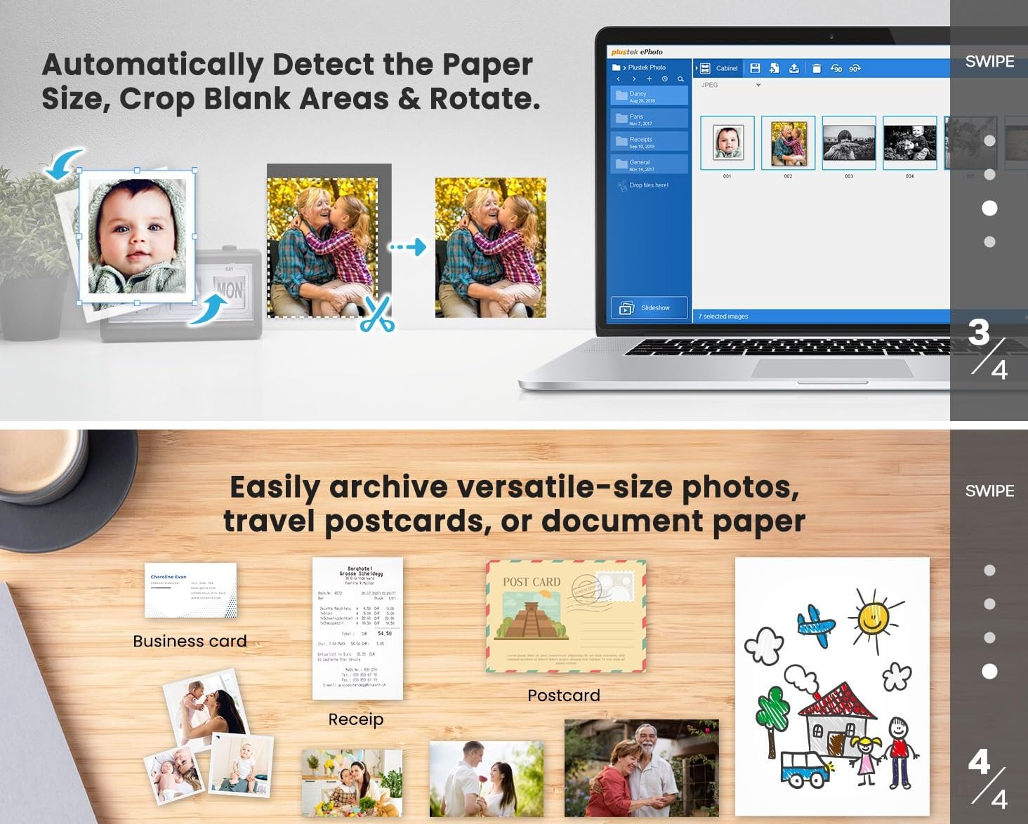 Plustek Photo Scanner ePhoto Z300, Scans 4x6 inch Photos in 2 Seconds, Auto crop and deskew with CCD Sensor, Supports Mac and PC
