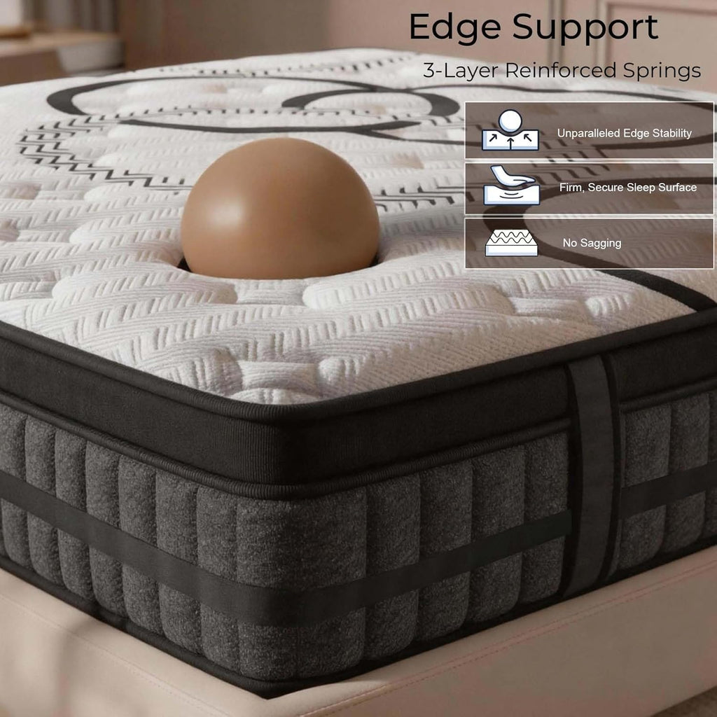 Queen Mattress 12 Inch Mattress Hybrid with Memory Foam and Pocket Springs for Motion Isolation Breathable and Cooling Comfort Medium Firm Support Fiberglass Free 365-Night Trial