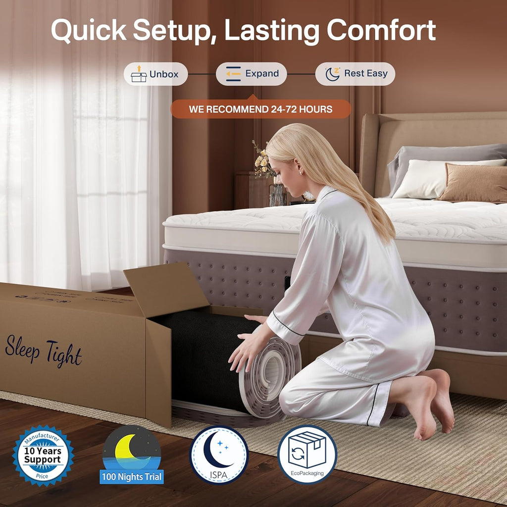 Queen Size Mattresses, 14 Inch Hybrid Queen Mattress in a Box, Cooling Gel Memory Foam Mattresses with Individual Pocket Springs, Pressure Relief, Medium Firm Feel, Edge Support, 365-Night Trial