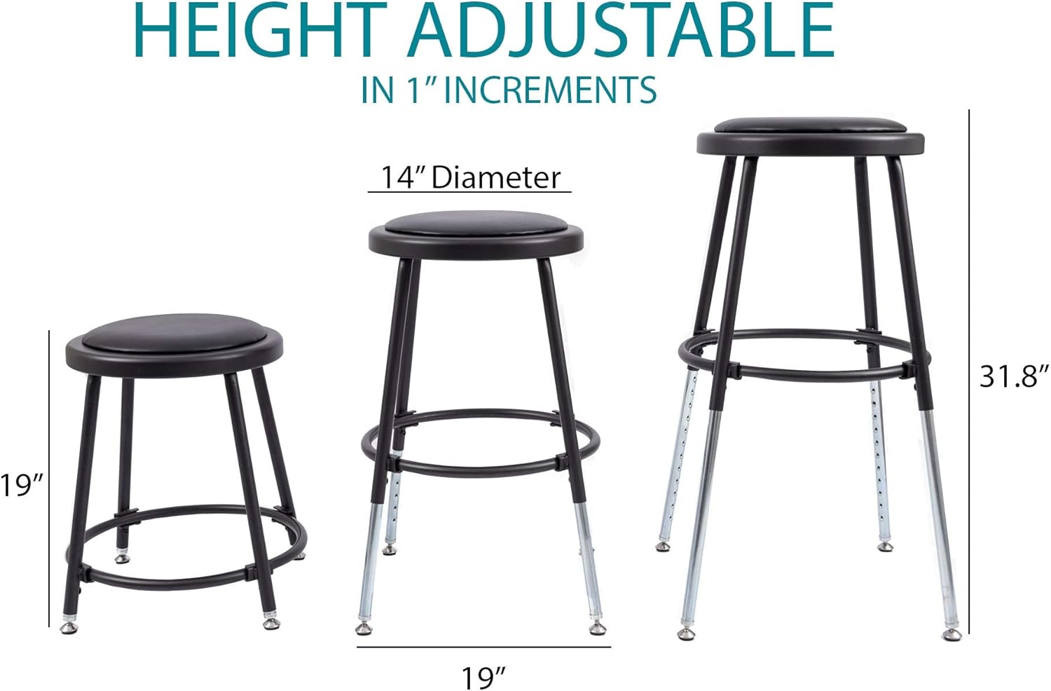 Stand Up Desk Store Stackable Adjustable-Height Classroom Office Workstation Stool (Black)