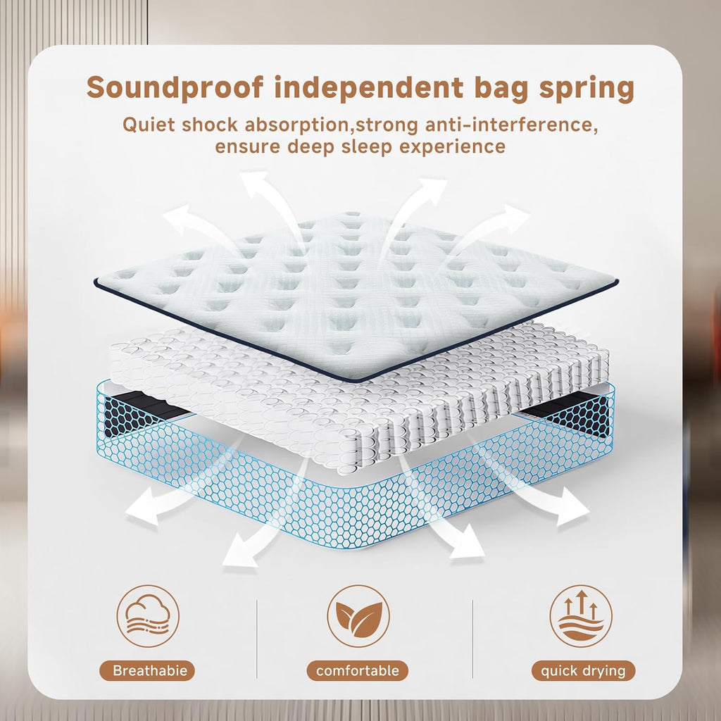 Queen Mattress,12 Inch Queen Size Mattresses in a Box, Hybrid Pocket Spring Mattress with CertiPUR-US Certified Foam, Fiberglass Free, Cool Sleep Technology 80''L x 60''W