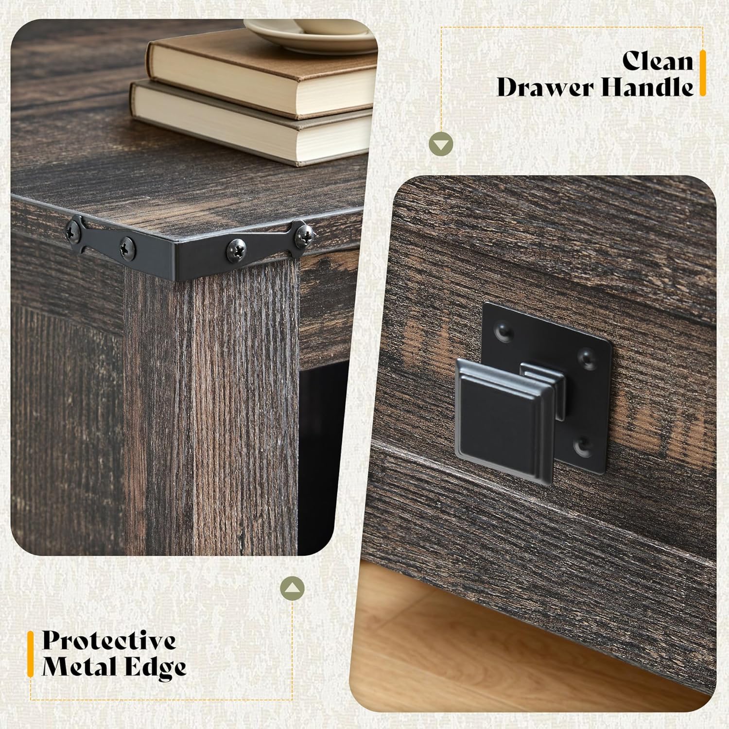 AMERLIFE Farmhouse Nightstand Set of 2, Wooden Side Table with Drawers & Open Shelf, Narrow/Small Bedside End Table, Wood Night Stand for Bedroom/Dorm/Home Office, Rustic Black Oak