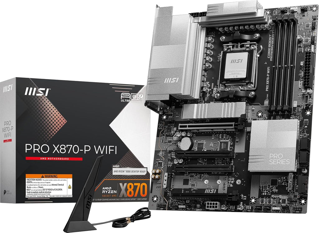 MSI PRO X870-P WiFi V1 ProSeries Motherboard (AMD Ryzen 9000/8000/7000 Series Processors, AM5, DDR5, PCIe 5.0, M.2 Gen5, SATA 6Gb/s, USB 40Gbps, HDMI/DP, Wi-Fi 7, Bluetooth 5.4, 5Gbps LAN, ATX)