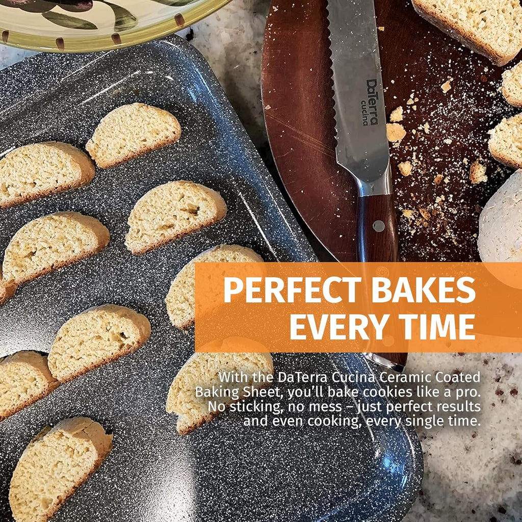 DaTerra Cucina - 16" x 11" x 1" Nonstick Ceramic Coated Baking Sheet Twin Pack – Professional Grade, PTFE, Cadmium, Lead & PFOA Free, Oven Safe, Ideal for Baking, Roasting, and Cooking