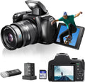 4K Digital Camera for Photography - 12X Optical Zoom 72MP Vlogging Camera for YouTube with 3" 270° Flip Screen, Autofocus Compact Camera with 2 Batteries 64GB SD Card, USB Card Reader & Charging Stand