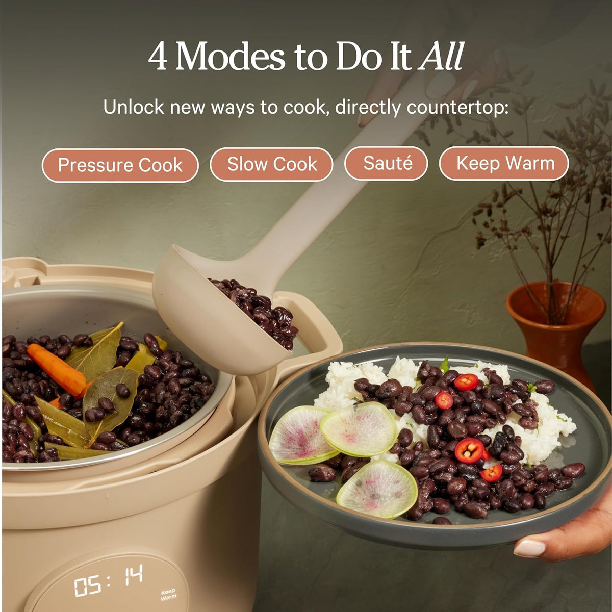 Our Place Dream Cooker | 6 Qt Ceramic Nonstick Multicooker & Pressure Cooker with Touchscreen Controls & Auto Steam Release | 4 Modes: Pressure Cook, Sauté/Sear, Slow Cook & Warm | Steam