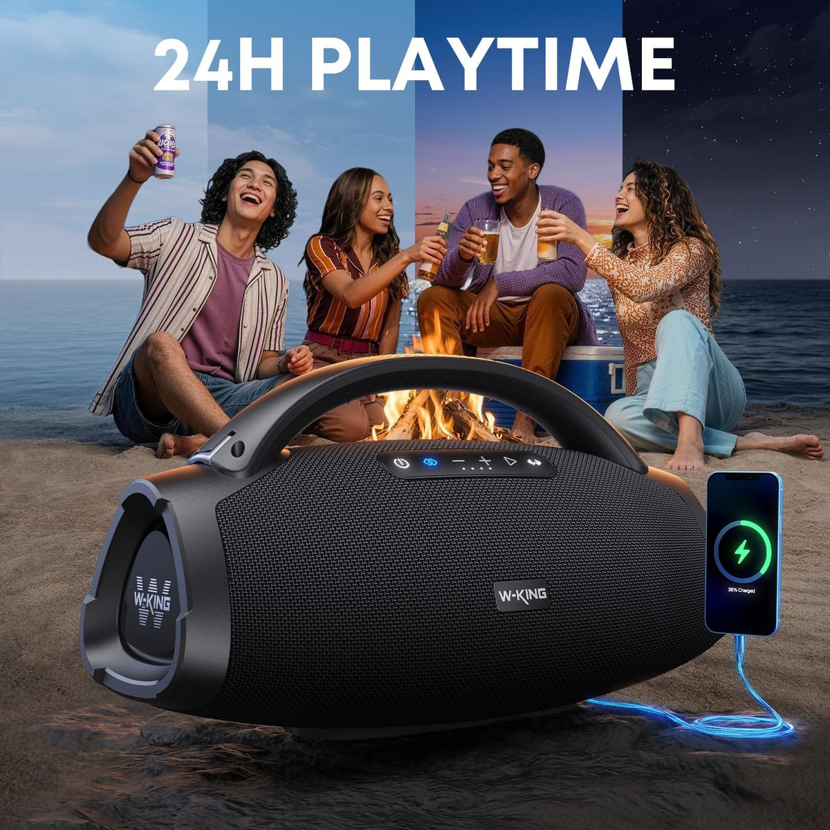330W PEAK Loudest Boom Box, 7.5" Subwoofer/2.1Ch/IPX7 Waterproof, 200W RMS Party Large Bluetooth Speaker Wireless with 2 Woofers/DSP/BT5.4/APP/Fast Charge/OTG/AUX/Guitar-in, Massive Bass for Outdoors