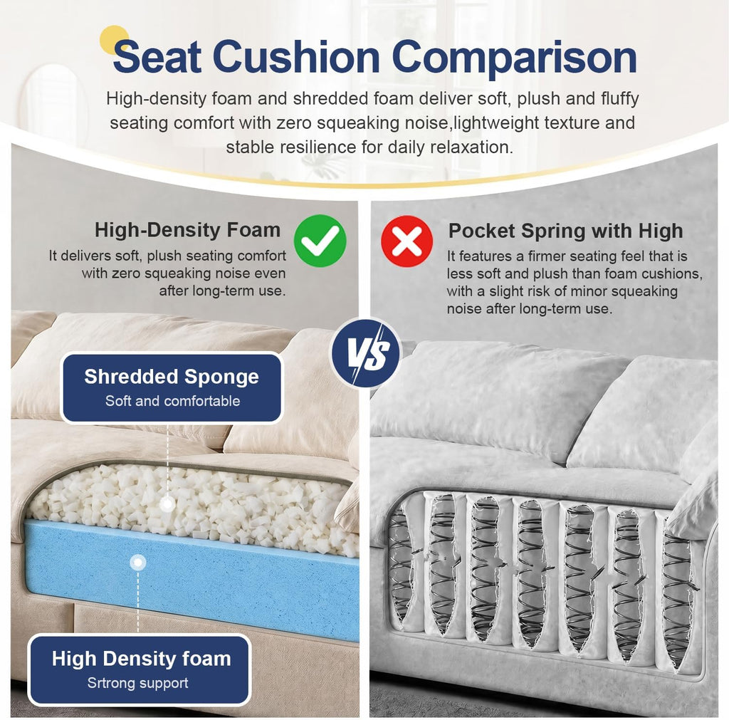 Oversized Cloud Couch Sectional Sofa for Living Room, Modular L Shaped Boneless Chenille Sofa with Chaise Lounge, Deep Seat Convertible Couch, Compressed No Assembly Floor Sofa(Green)