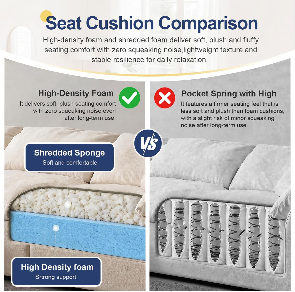 Oversized Cloud Couch Sectional Sofa for Living Room, Modular L Shaped Boneless Chenille Sofa with Chaise Lounge, Deep Seat Convertible Couch, Compressed No Assembly Floor Sofa(Green)