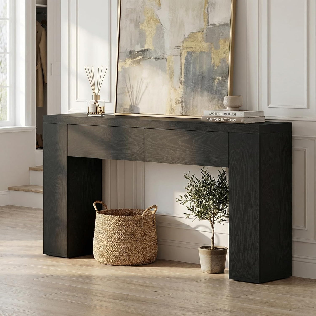 Tribesigns 63-Inch Console Table, Farmhouse Entryway Table with 2 Drawers and Sturdy Legs for Hallway, Living Room, Foyer, Easy Assembly (Black)