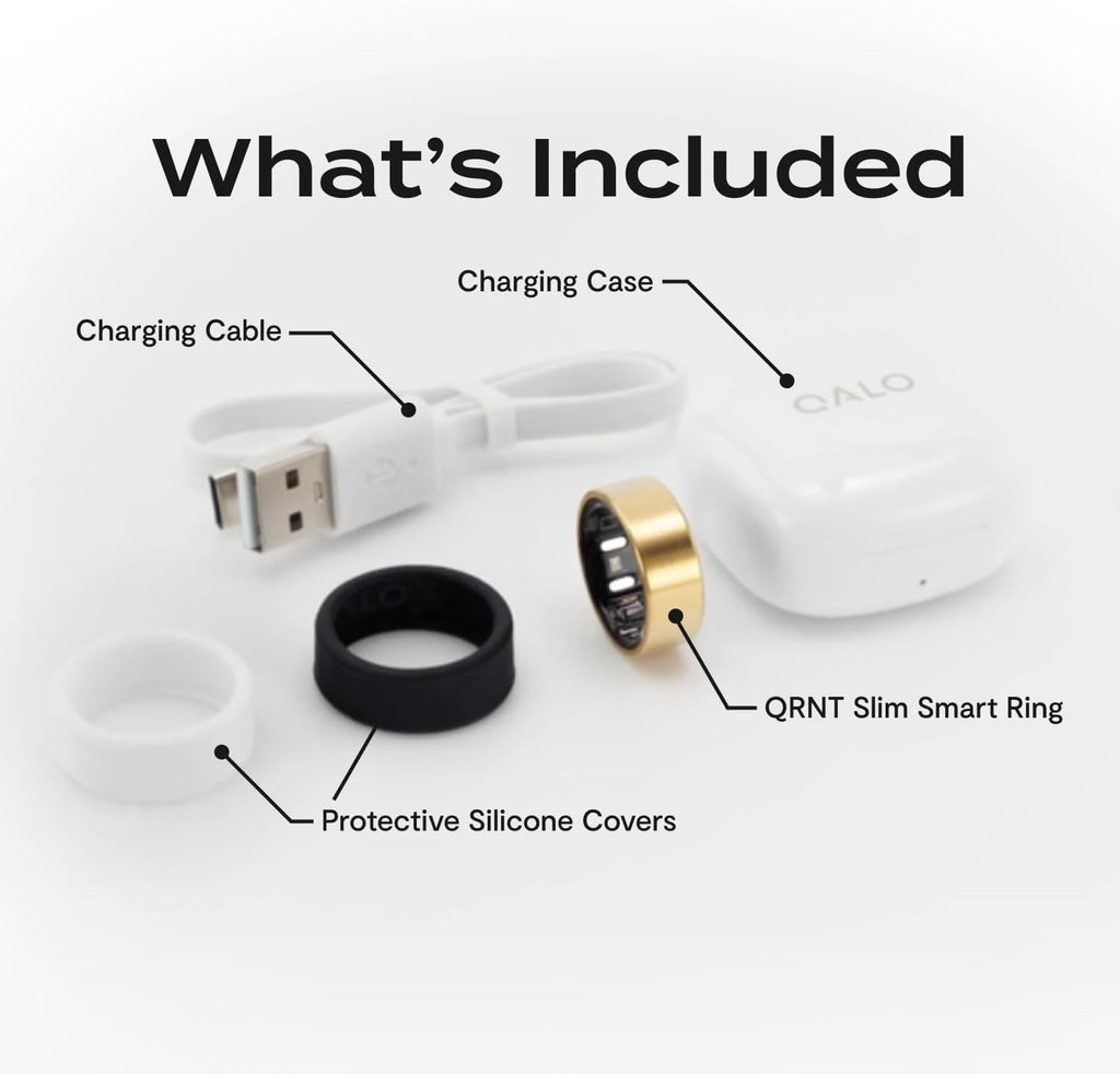 QALO QRNT Slim Smart Ring – Snug Fit – Size Up – Water-Resistant Titanium Fitness Tracker, Tracking for Sleep, Steps, HRV, Women's Health, No Subscription Fee, iOS & Android Compatible (Gold, 08)