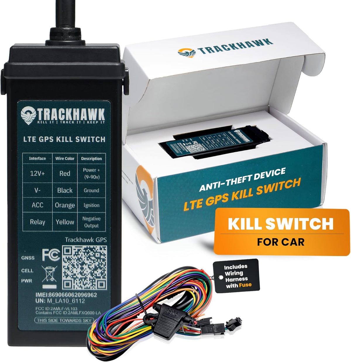 Trackhawk VL03 GPS Tracker with Kill Switch - 4G LTE Vehicle Tracking for Cars, Trucks & Trailers with Driver Monitoring, Anti-Theft Protection & Real-Time Location Tracking – Subscription Required