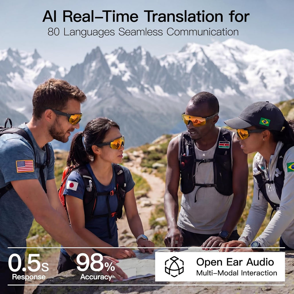 Sport AI Smart Glasses with Camera and EIS Stabilization, Bluetooth 8MP HD Camera 1200P Video Recording, AI Voice Assistant Photo Recognition, Real-Time Translation, Polarized Lenses Sunglasses