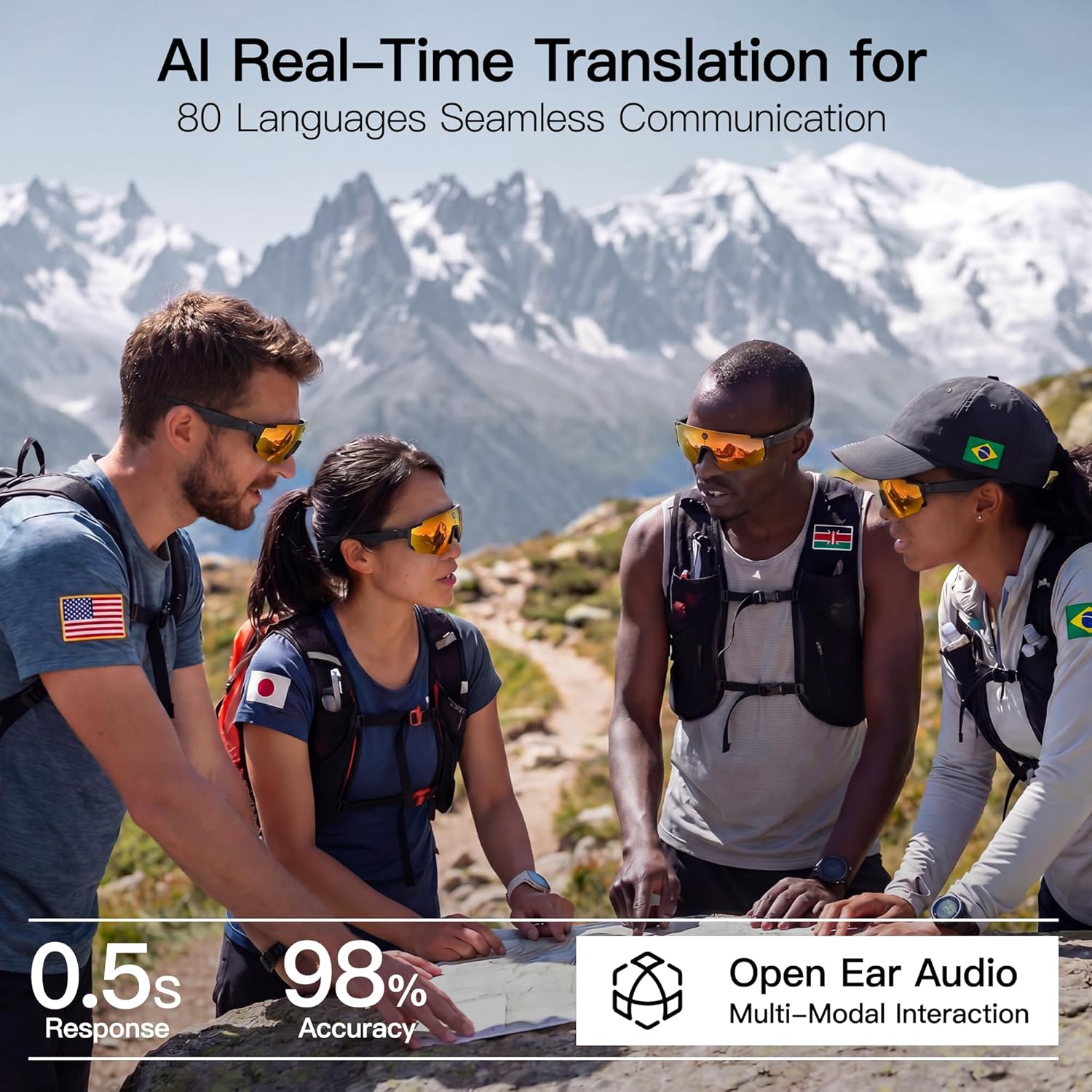 Sport AI Smart Glasses with Camera and EIS Stabilization, Bluetooth 8MP HD Camera 1200P Video Recording, AI Voice Assistant Photo Recognition, Real-Time Translation, Polarized Lenses Sunglasses