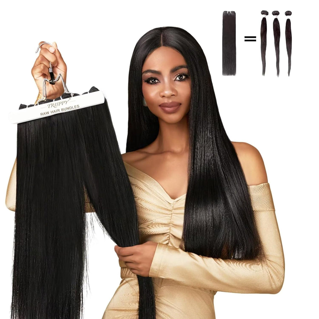 TRIIPPY Straight Bundles Human Hair,100% SoftMAX Raw Cambodian Hair Sew In Weave SoftMAX 3 Bundles,Triple The Lifespan Over Regular Virgin Hair Bundle,No.1 Raw Hair Brand On Amazon(16 18 20 Inches)