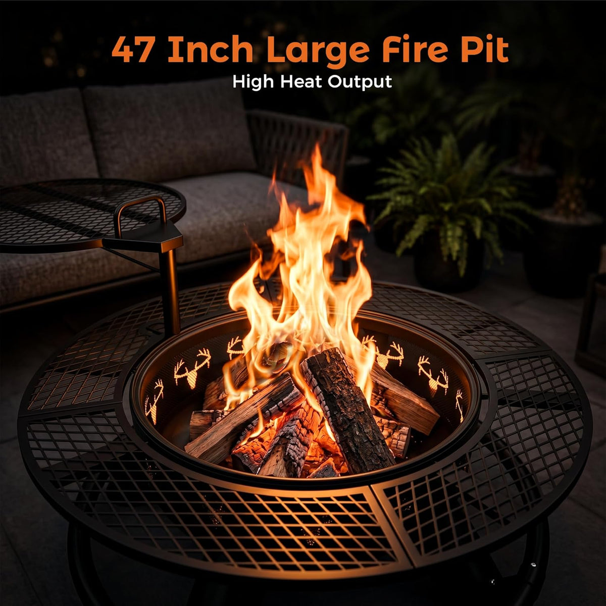 BALI OUTDOORS Fire Pit with Poker, Outdoor Fire Pit Extra Large, Wood Burning Firepits for Outside with Grill, 47 inch