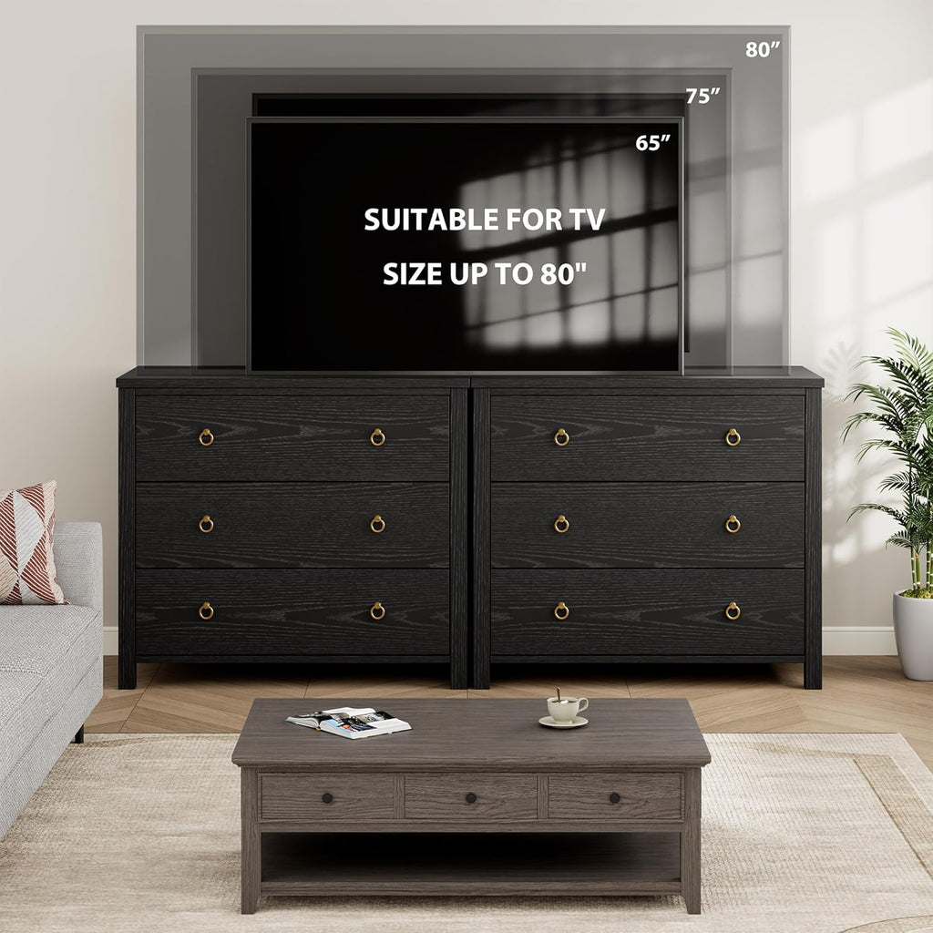 IDEALHOUSE 3 Drawer Dresser for Bedroom, 29" Tall Chest of Drawers, Wood Dresser for Closet, Clothes Storage Cabinet & Drawer Organizer for Living Room, Hallway, Entryway, Black