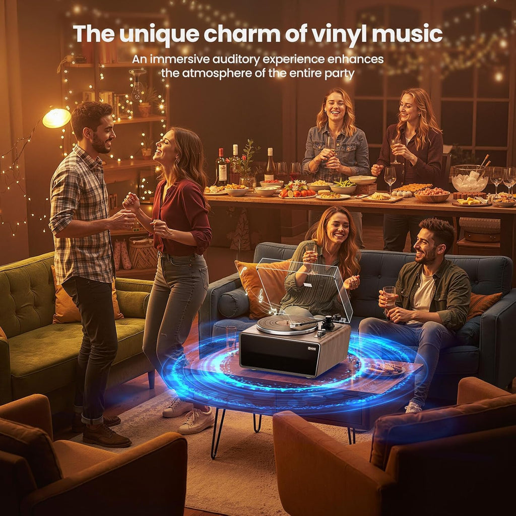 All in One Vinyl Record Player,Bluetooth Turntable Built in 4 Stereo Speakers Phono Preamp,High Fidelity Turntables for Vinyl Records with Magnetic Cartridge AT-3600L,2-Speed,33/45RPM,USB PC Recording